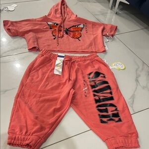 Salvage Kids Orange Butterfly Jogger Set